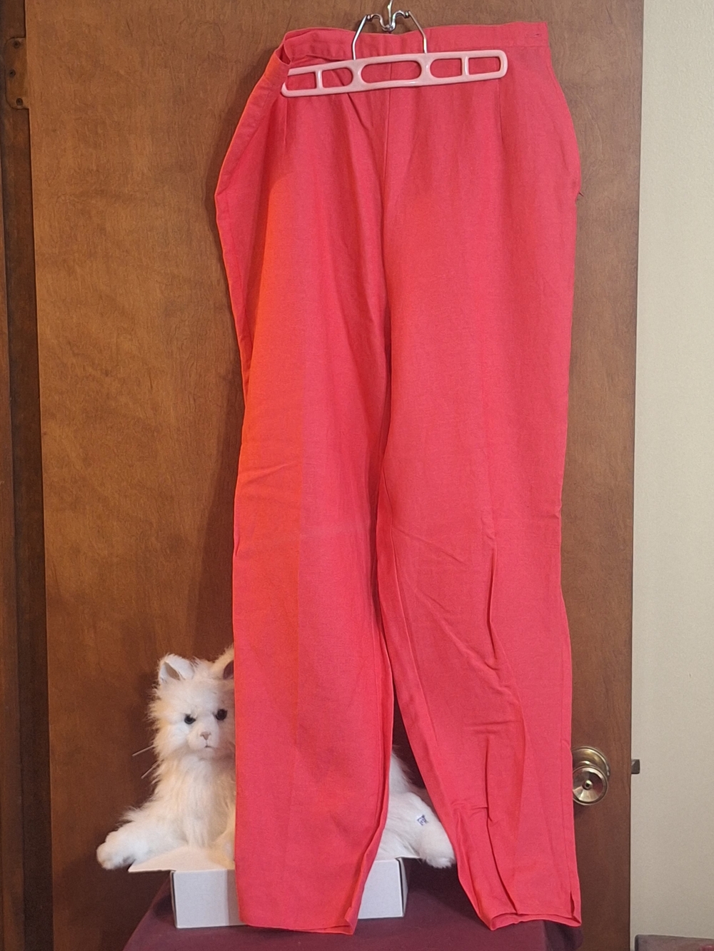 High-Rise Straight-Leg Pants in Coral Pink